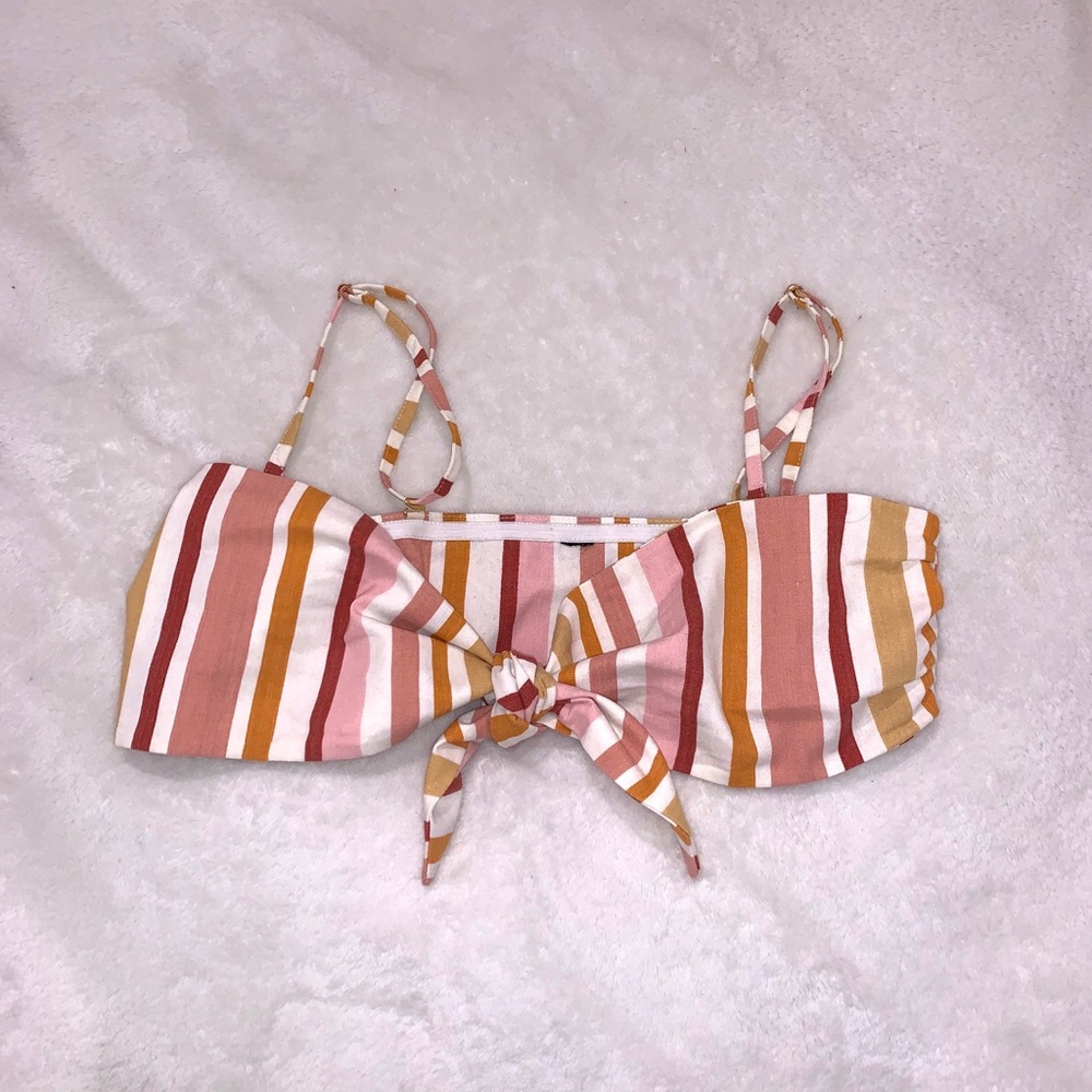 Tie Front Multi-Stripped Bandeau Crop Top